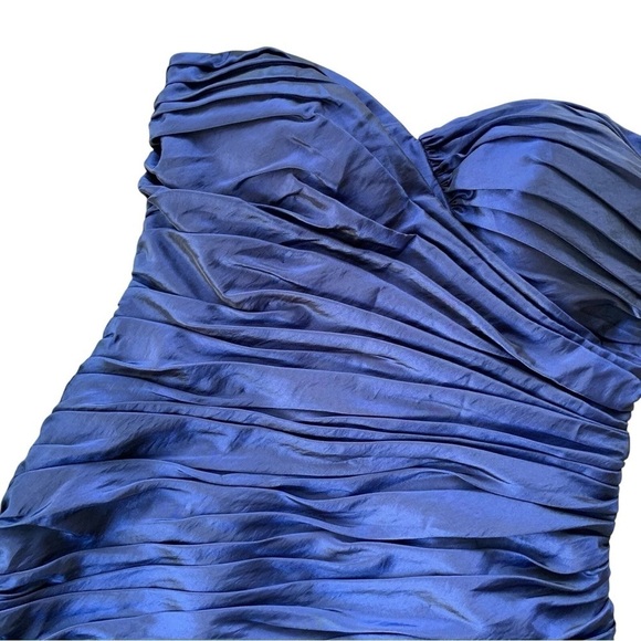 Davids Bridal Strapless Pleated Flower Bridesmaids Mini Dress Navy Blue Size 10 - Picture 3 of 7